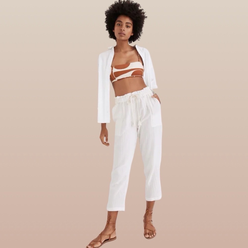 Madewell Lightestspun Beach Cover Up Pantsโ Sz MโขAiry Resortwear Pool Cabana EUC